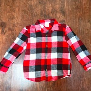 Boys 5t, "Jumping Beans" red/black/white plaid/flannel long sleeved button down.